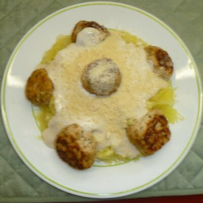 Growing in Grace | Spaghetti Squash with Alfredo Sauce and Meatballs