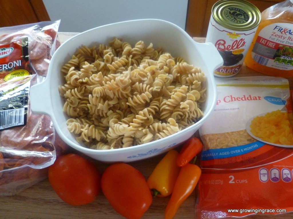 , Rotini Pasta Salad with Pepperoni, Growing in Grace