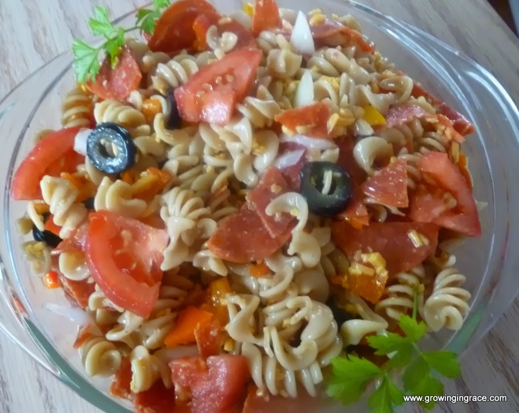 , Rotini Pasta Salad with Pepperoni, Growing in Grace